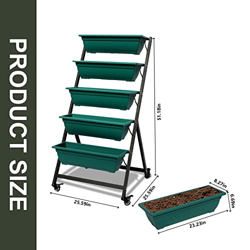 Vertical Garden Planter with Wheels, 5 Boxes, Outdoor Elevated Bed T3802