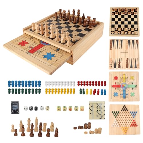 16" 3-in-1 Wooden Folding Chess, Checker & Backgammon Board Game Set L259
