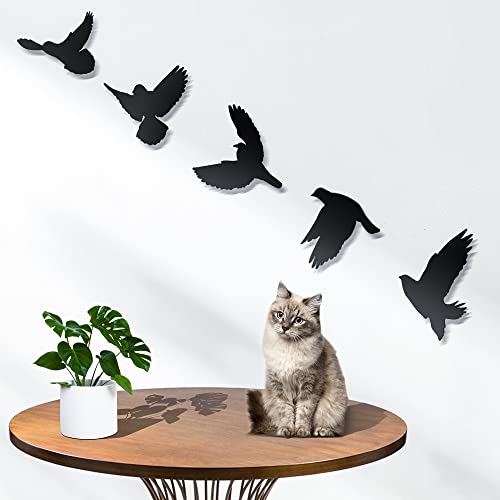 WINUSD Art Birds Wall Decor,5Pcs 3D Modern Black Birds Metal Wall Stickers for Living Room Study Bedroom Kitchen Indoor Outdoor(Set of 5 Birds)