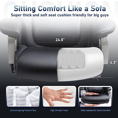 Big and Tall Office Chair Heavy Duty Leather Executive Desk Chair with Wide Seat and Adjustable Headrest R315