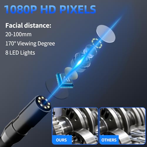 Endoscope Camera with Light, IP67 Waterproof, 8 Adjustable LED, 4.3" LCD Screen, HD 1080P, 16.5ft Cord N74763
