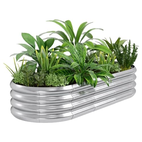 HOXHA Planter Raised Beds, 5X2X1 FT Land Guard Oval Galvanized Steel Planter Box, Metal Raised Garden Bed kit, for Outdoor Growing Fresh Veggies, Flowers, Herbs, and Succulents