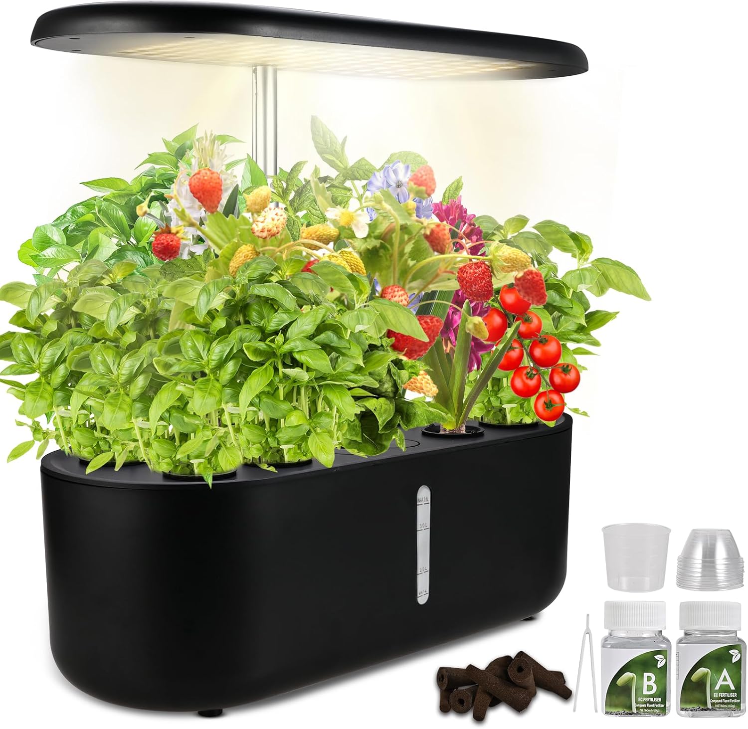 10 Pod Indoor Herb Garden Kit with 24w LED Grow Light and 3.6L Water Tank, Hydroponics Growing System for Vegetables and Flowers/Fruits, Automatic Water Circulation, Height Adjustable