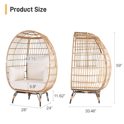 Outdoor Egg Chair with 4 Cushions, Oversized Lounge Chair, Steel Frame, 440 lbs Capacity H4166