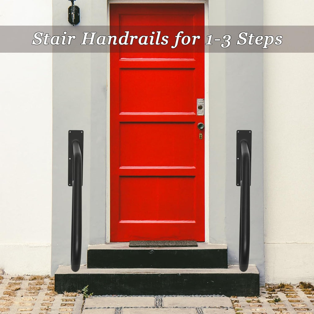 Stair Railing Wall Mount Handrail for Outdoor Steps, Stainless Steel, U-Shape, Black J942