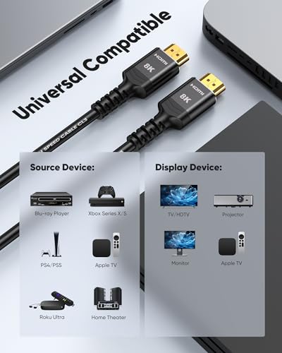 HDMI Cable 20FT, 8K Ultra High Speed 2.1, 48Gbps, CL3 Rated O8700