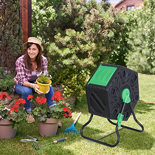 Dual Chamber Compost Tumbler with Steel Frame, 37 Gallon E225