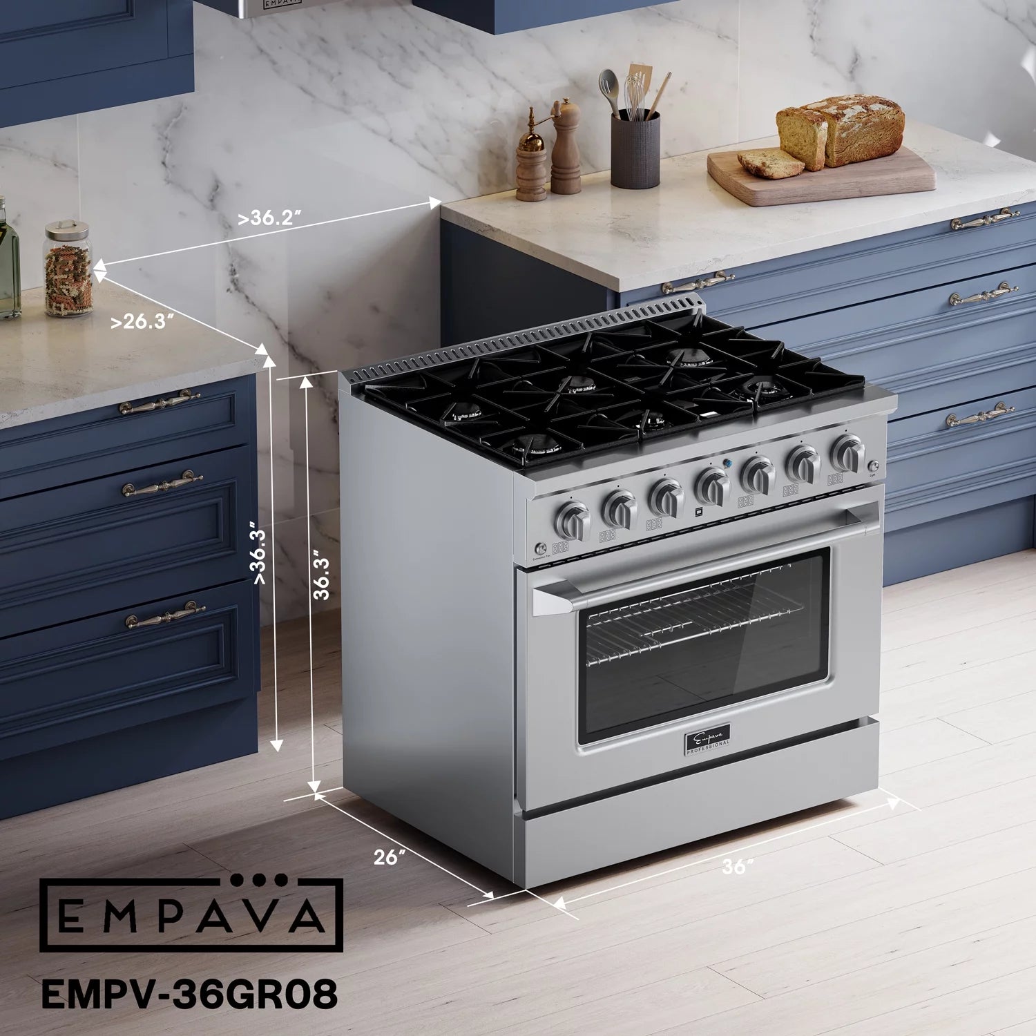36 in. 5.2 cu. ft. Slide-In Single Oven Gas Range with 6 Sealed Burners, Stainless Steel K6199