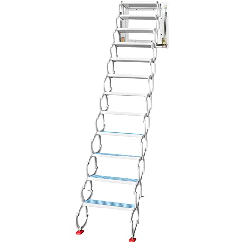 Attic Pull Down Stairs 12 Steps, Alloy Folding Access Ladder, 9.8 ft Height R43272