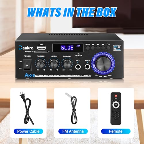 Stereo Audio Amplifier, 300W 2 Channel Wireless Bluetooth, FM Radio, USB, SD Card, Remote Control B25702
