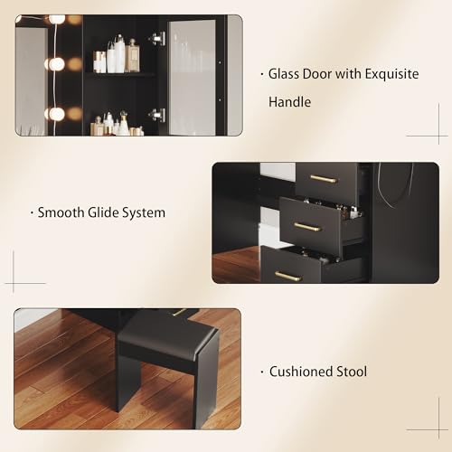 White Vanity Table with Drawer, Charging Station, Lighted Mirror P35549