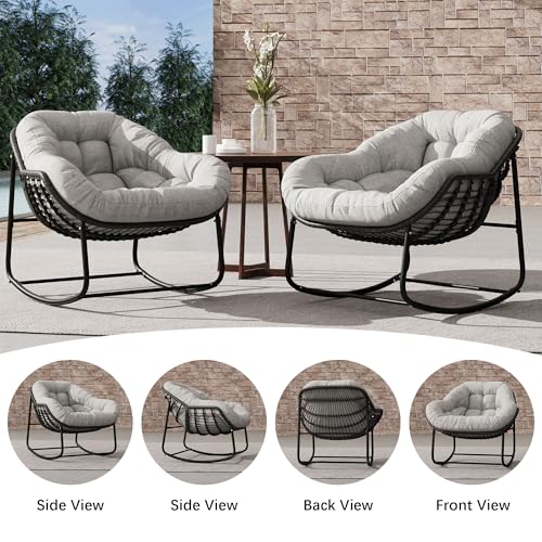 Wicker Egg Rocking Chair with Padded Cushion for Patio and Garden J177274