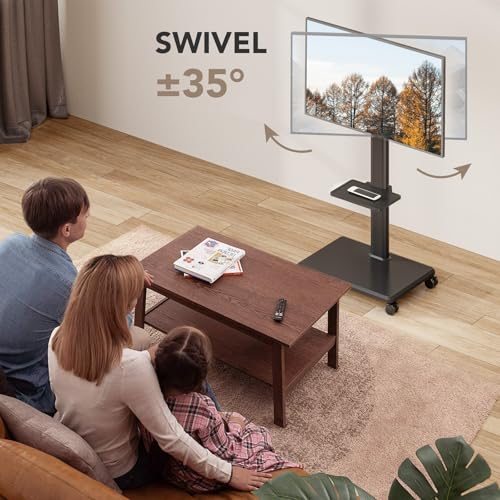 Rolling Floor TV Stand with Wheels, Height Adjustable for 27-65 Inch TVs B690