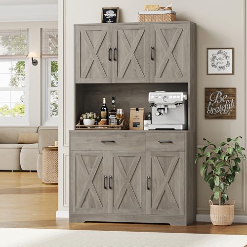 71" Tall Pantry Cabinet with Charging Station and Microwave Stand L63097
