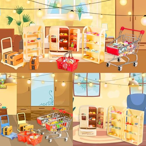 Mini Shopping Cart Refrigerator with Mini Food Set D2670