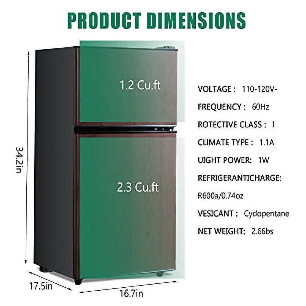3.2 Cu ft Two Door Mini Fridge with Freezer, Retro Compact Refrigerator D808