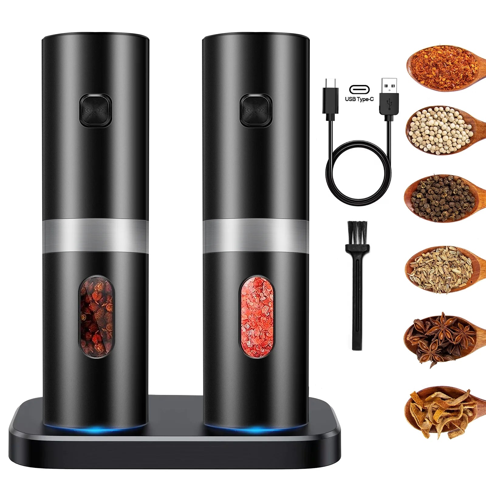Rechargeable Electric Salt and Pepper Grinder Duo, Set of 2, Adjustable Coarseness Y43880