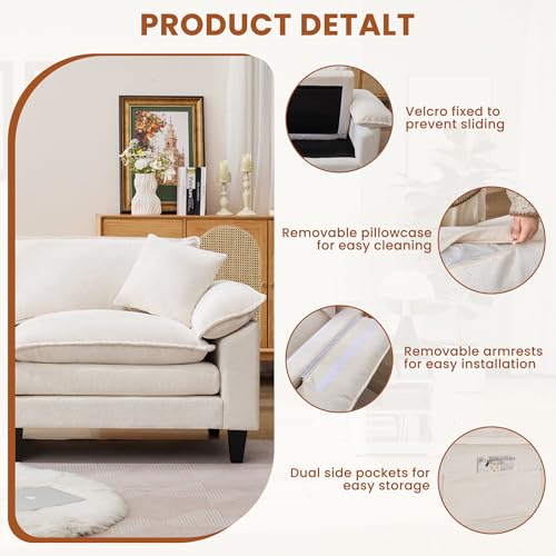 Cloud Loveseat Sofa with Chenille Fabric and Two Pillows Y3500