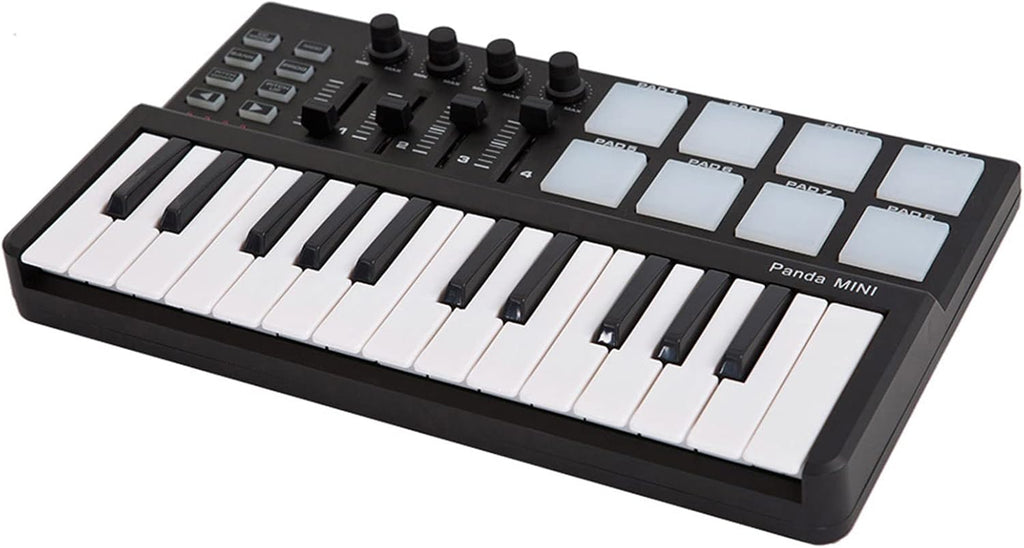 mini MIDI Controller,Portable Mini 25-Key USB Keyboard and Drum Pad MIDI Controller