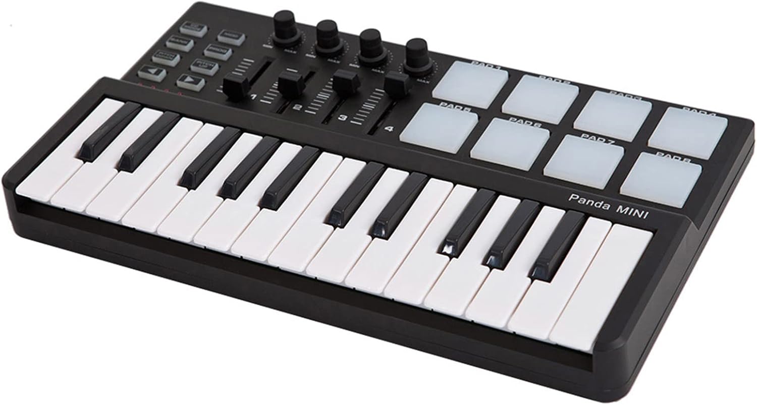 mini MIDI Controller,Portable Mini 25-Key USB Keyboard and Drum Pad MIDI Controller