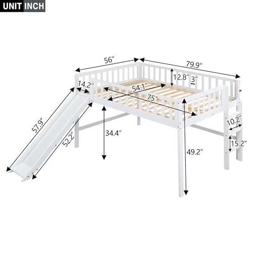Wood House Loft Bed Frame with Slide and Storage Shelves Z806