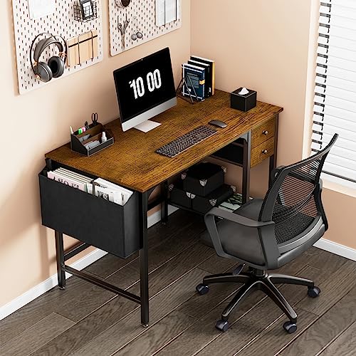 Computer Desk with Fabric Drawers, 40 Inch Reversible Gaming Desk for Small Space Home Office D876