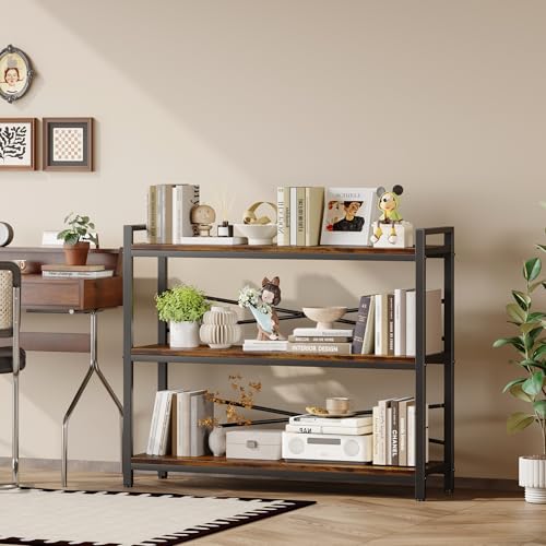 3 Tier Industrial Bookcase, Rustic Etagere Bookshelf for Living Room U5786