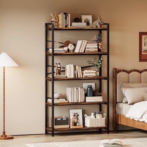 3 Tier Industrial Bookcase, Rustic Etagere Bookshelf for Living Room U5786