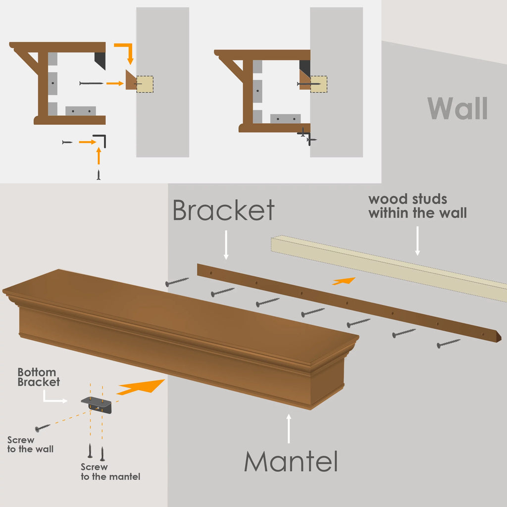 48" Rustic Ash Fireplace Mantel Shelf K7958