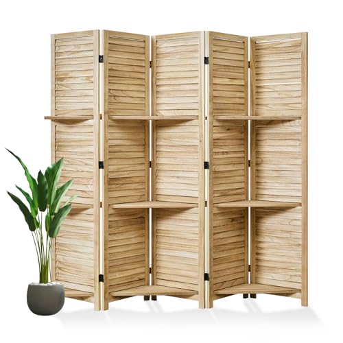 Folding Room Divider with Shelves, 6 Panels, Brown D785582