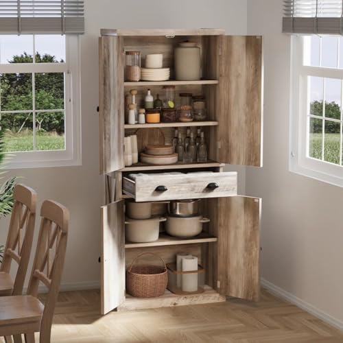 72" Tall Kitchen Pantry Cabinet with Barn Doors and Adjustable Shelves R388