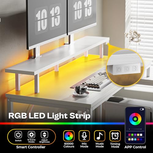 L Shaped Computer Desk with Drawers, LED Lights and Power Outlets O9269