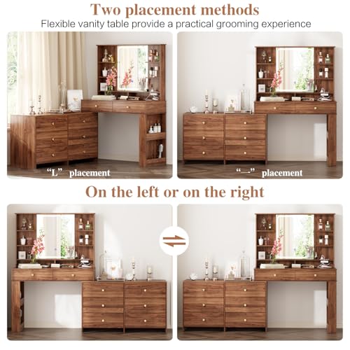 Large Makeup Vanity Desk with Mirror and Lights, 8 Drawers, Power Outlet B666