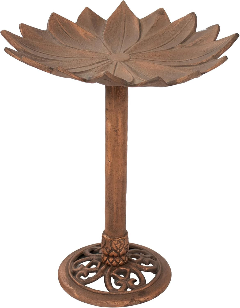 Sunnydaze Garden Lotus Metal Bird Bath with UV-Resistant Finish - Cast Aluminum - Copper Patina - 16.5"