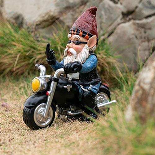 Garden Statues Motorcycle Gnome Middle Finger Dwarf Home Sculptures Ornaments Polyresin Full Color (9 inch gnome)