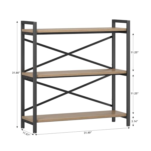 3 Tier Industrial Bookcase, Rustic Etagere Bookshelf for Living Room U5786