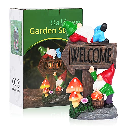 Garden Gnomes Outdoor Clearance Large - 11.8'' Garden Gnome Statue with Solar LED Lights, Outdoor Spring Decorations for Patio Yard Lawn Porch Funny Gnomes Ornament Gift