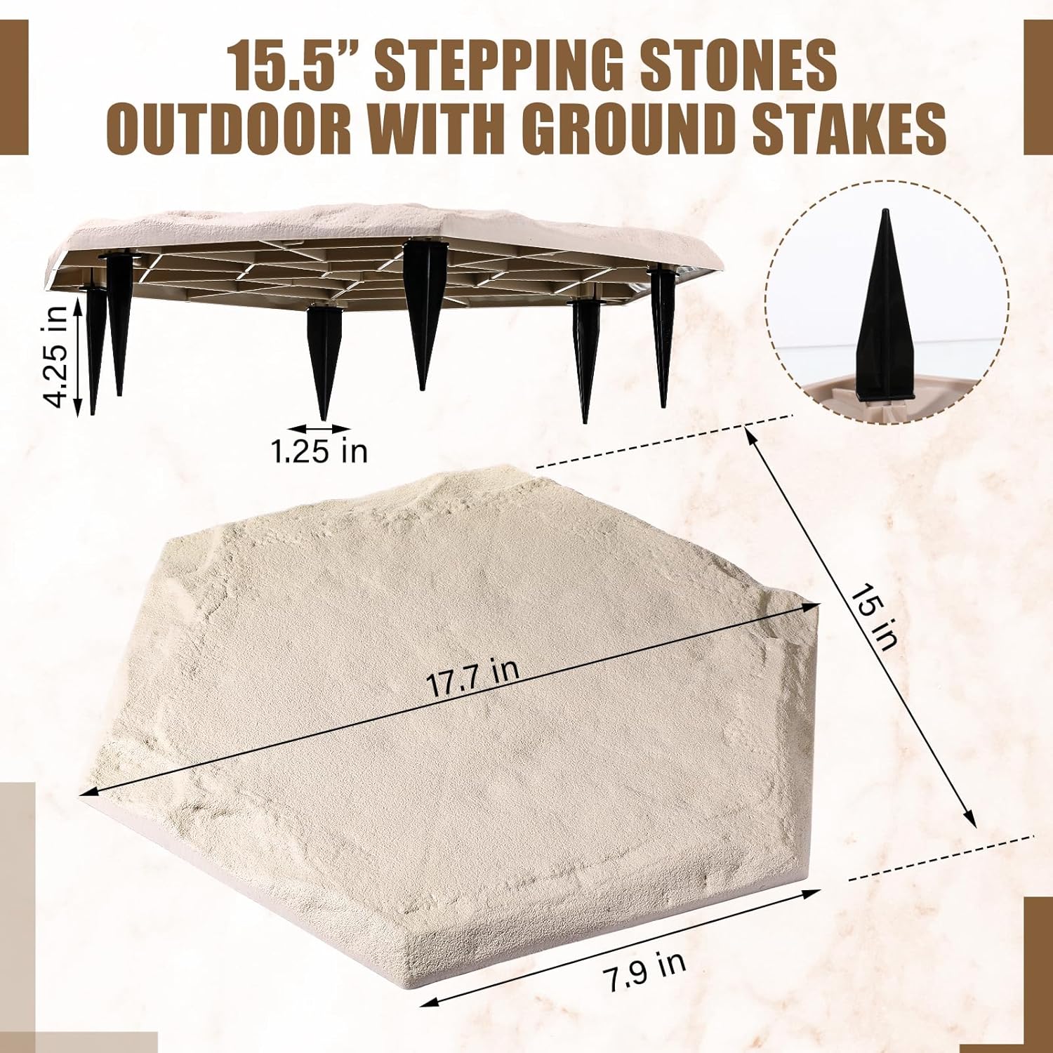 15.5 Inch Stepping Stones Outdoor with Ground Stakes for Pathway Lawn Garden I338