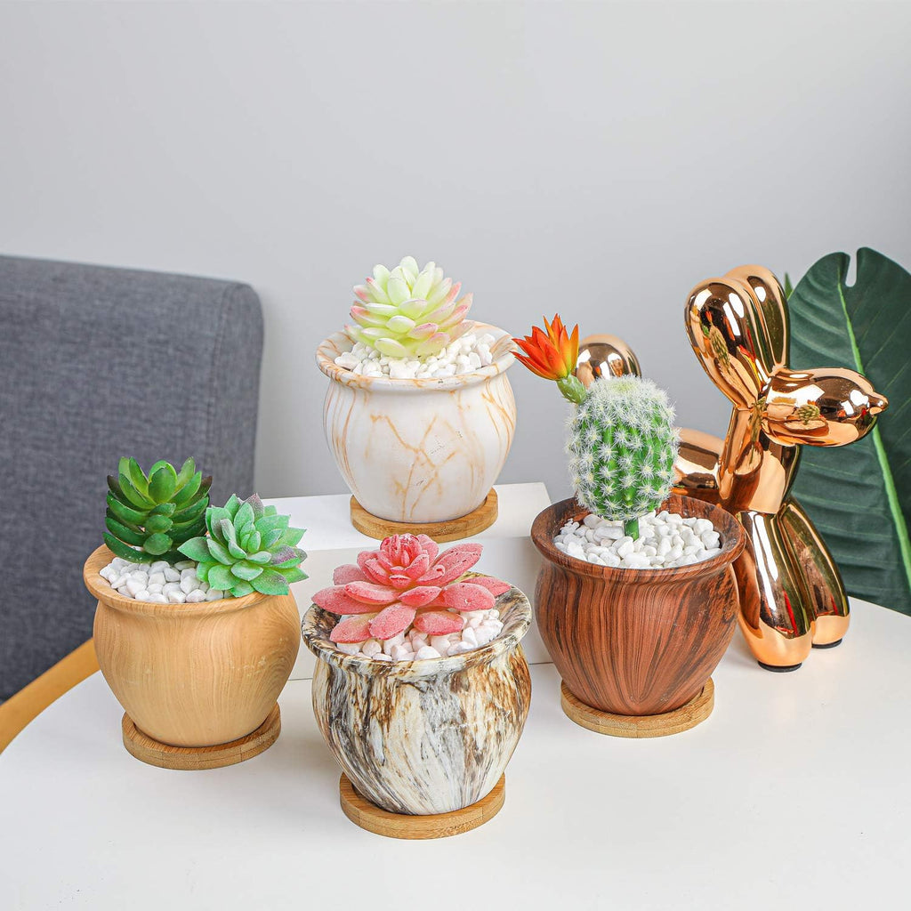 Succulent Pots with Bamboo Trays, Ceramic Planter Set of 4 L750395