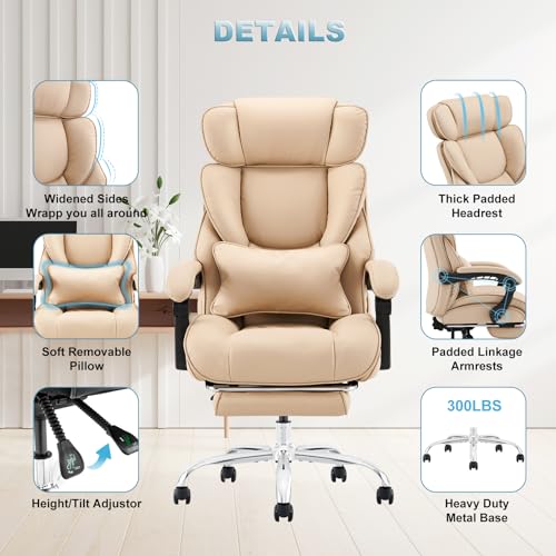 Big and Tall Office Chair Heavy Duty Leather Executive Desk Chair with Wide Seat and Adjustable Headrest R315