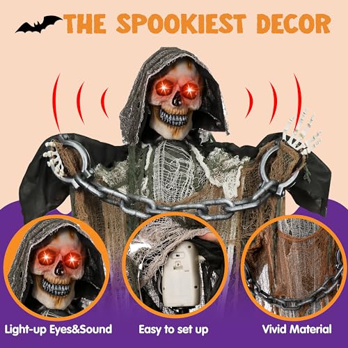 Halloween Animatronics Standing Pumpkin Ghost with Light-up Head and Movable Arms E6625