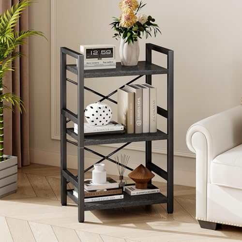 3 Tier Industrial Bookcase, Rustic Etagere Bookshelf for Living Room U5786