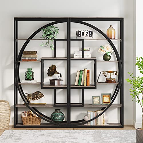 Industrial 5-Tier Etagere Bookcase, 70.8 inch Tall, 8 Open Shelves, Rustic Brown P8264