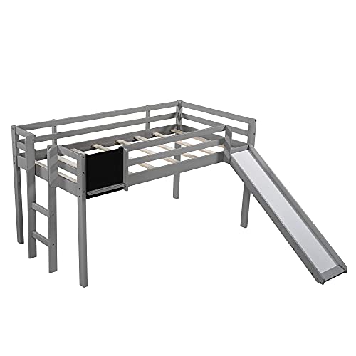 Wood House Loft Bed Frame with Slide and Storage Shelves Z806