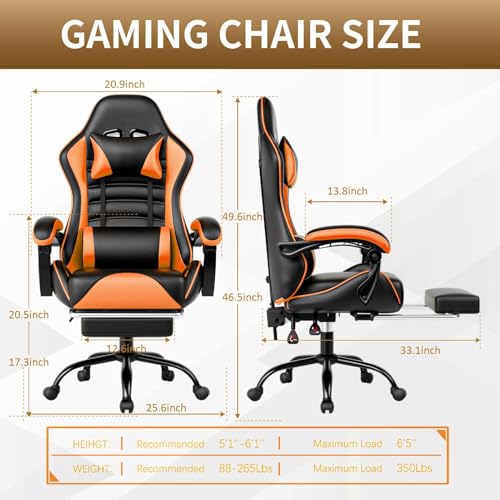 Ergonomic Gaming Chair with Footrest, Reclining, Lumbar Support I1131