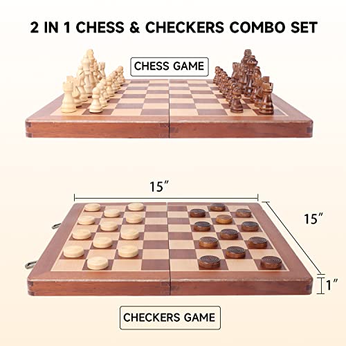 16" 3-in-1 Wooden Folding Chess, Checker & Backgammon Board Game Set L259