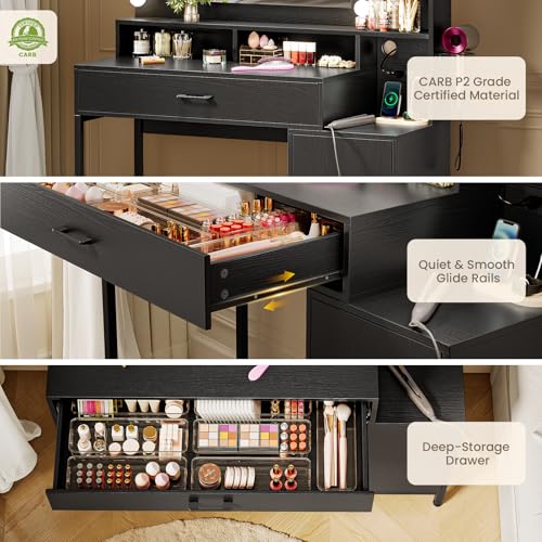 White Vanity Desk with Mirror and Lights and Storage Drawer M5848