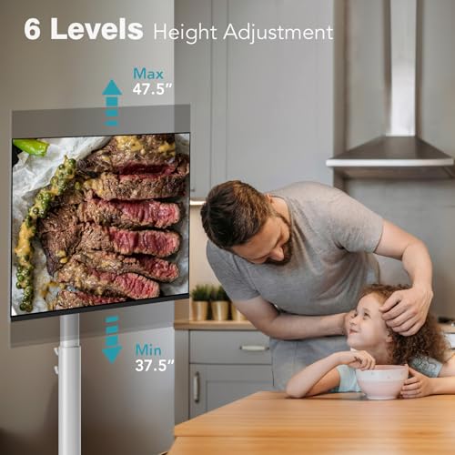 Mobile TV Stand with Power Outlet, Rolling Cart for 27-65 Inch Monitors, Height Adjustable H3227