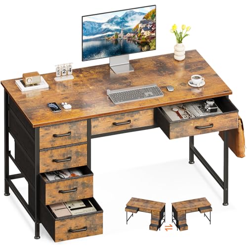 Computer Desk with 6 Drawers, 40 Inch Small Desk with Storage L2851