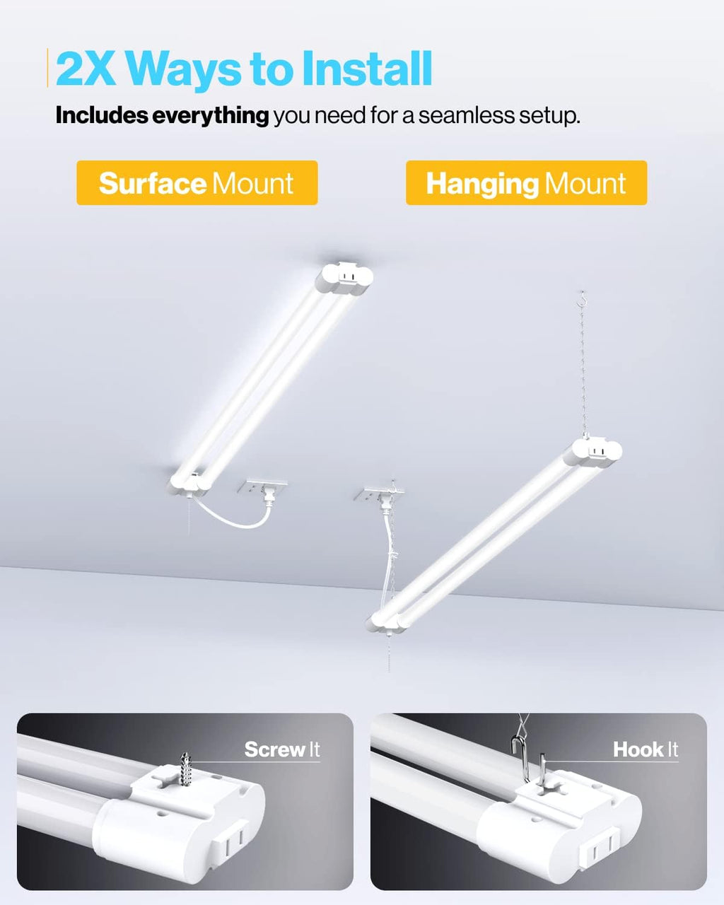 LED Hanging Garage Shop Light 4FT, Plug-in Linkable, 5000K Daylight J373319